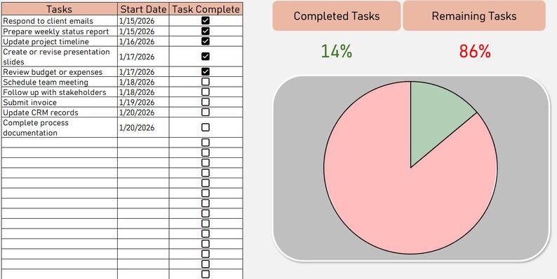 Visual Display Task List Excel Task Tracker | Daily, Weekly Project Management (digital Download ...