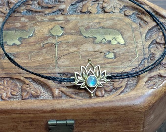 Rainbow Moonstone Macrame Necklace – Lotus Pendant, Spiritual Gemstone Jewelry, Yoga Jewelry