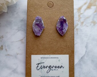 Amethyst Earring Studs | Raw Crystal Earrings | Pointed Oval Earrings