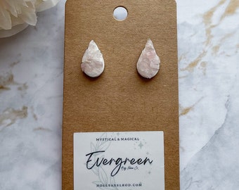 Rose Quartz Earring Studs | Pink Crystal Earrings | Tear Drop Earrings