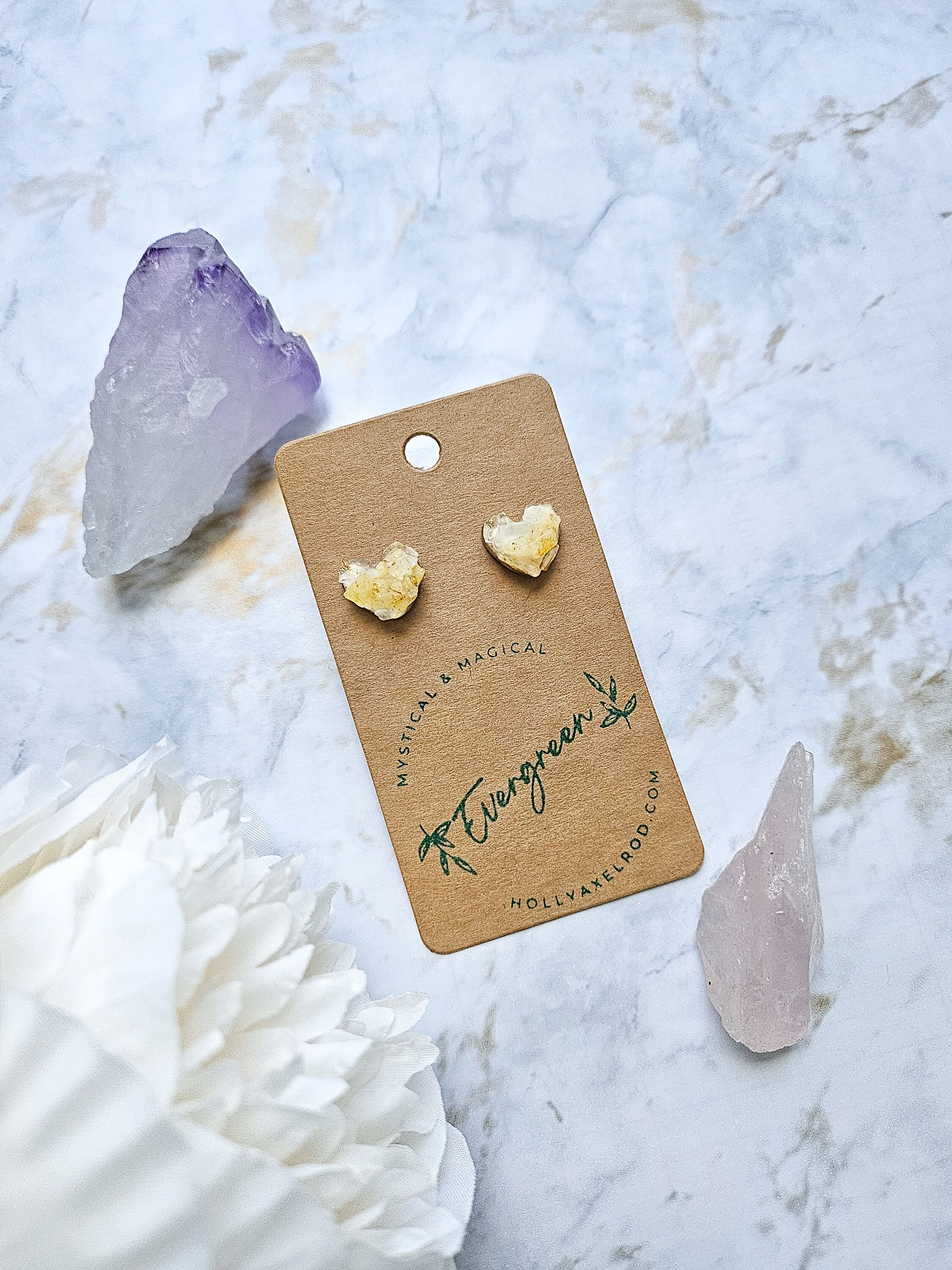 chigo 高山都コラボ Citrine Heart Pierce 14K Yellow Gold Triple Heart-Shaped Citrine, White And Blue