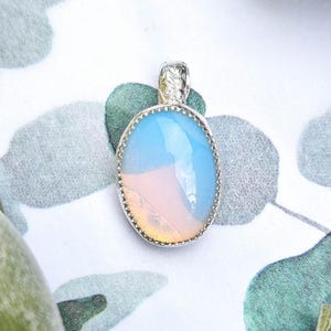 Handmade Opalite Pendant, Opalite Necklace Pendant, Silversmith Jewelry, Oval Opalite Cabochon, 20mm Opalite, One-of-a-Kind Necklace Pendant
