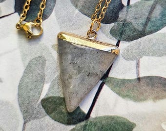 Labradorite Triangle Necklace, Gold Plated Chain, Boho Jewelry