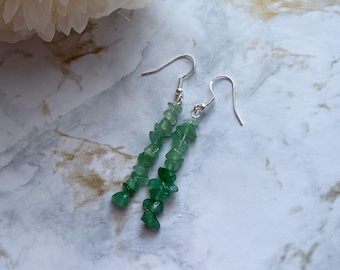 Green Aventurine Dangle Earrings with Silver Hooks | Stacked Aventurine Earrings |  Aventurine Crystal Earrings