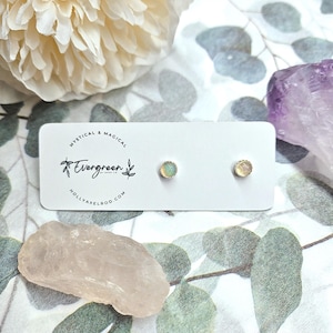 Handmade Ethiopian Opal Stud Earrings – Sterling Silver Dainty Opal Studs – Minimalist Cartilage Earrings – Tiny Gemstone Gift