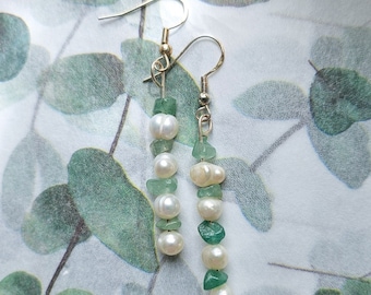 Aventurine Earrings | Pearl and Crystal Earrings | Freshwater Pearl Earrings | Dangle Earrings