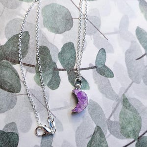 Amethyst Moon Necklace, Moon Crystal Necklace, Crescent Moon Necklace, Small Moon Necklace, Amethyst Necklace
