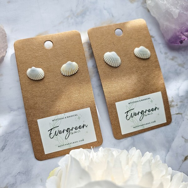 White - Handcrafted Seashell Stud Earrings