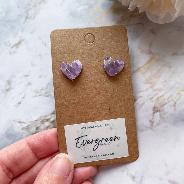 Amethyst Earring Studs | Raw Crystal Earrings | Heart Shaped Earrings