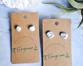 Howlite Earring Studs | Real Gemstone Earrings | Howlite Crystal Studs