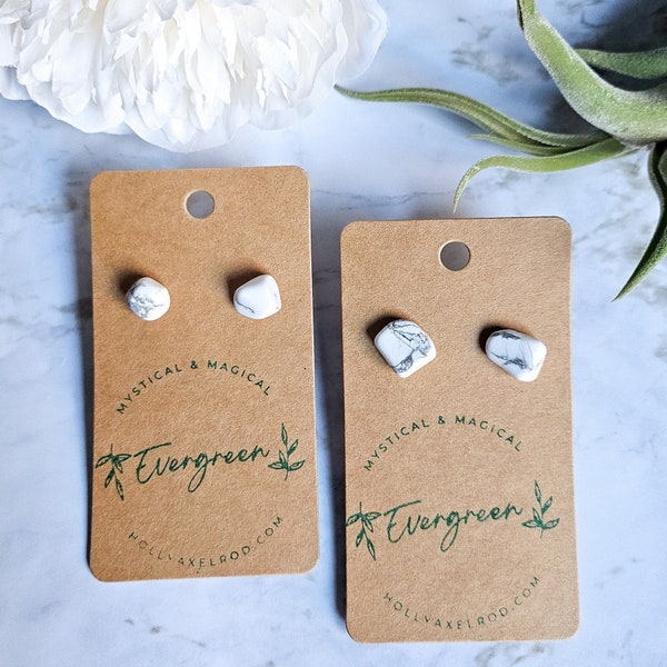 Howlite Earring Studs | Real Gemstone Earrings | Howlite Crystal Studs