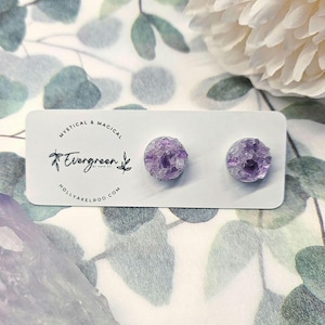 Amethyst Studs, Round Crystal Earrings, Amethyst Earrings, Purple Crystal Studs, February Birthstone Earrings