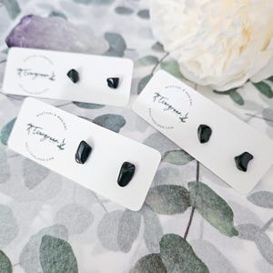 Obsidian Earring Studs, Real Gemstone Earrings, Small Crystal Studs, Black Obsidian Studs, Volcanic Glass Earrings