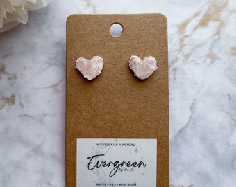 Rose Quartz Earring Studs | Raw Crystal Earrings | Heart Shaped Earrings