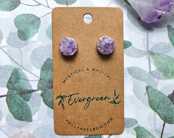 Amethyst Earring Studs | Raw Crystal Earrings | Amethyst Cluster Earrings