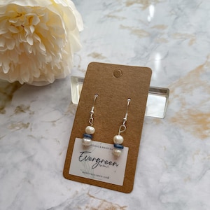 Pearl & Kyanite Earrings | Pearl Dangle Earrings | Blue Kyanite Earrings | Pearl and Gemstone Earrings