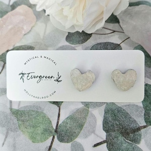 Clear Quartz Earring Studs, Raw Crystal Earrings, Heart Shaped Earrings, Clear Quartz Hearts, Holiday Gift