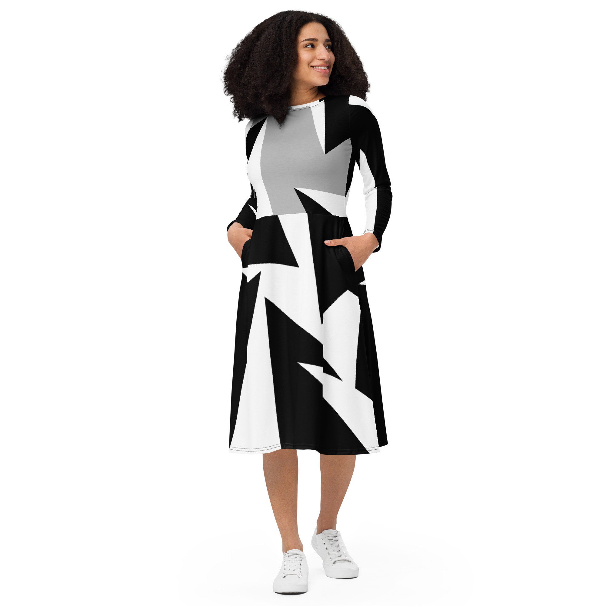 Black Midi Dress With White Color - Etsy Black Midi Dress With White Color - Etsy