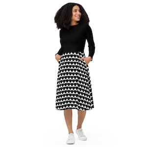 Vestido de San Valentín Mujer, Blanco y Negro Vestido de mujer del Día de San Valentín, Vestido blanco y negro, tallas regulares y plus