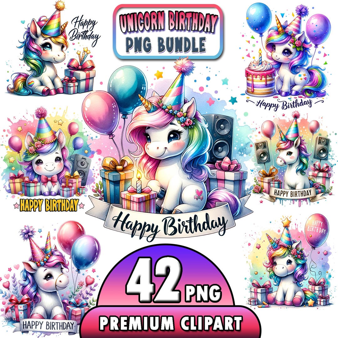 Watercolor Baby Unicorn Collection Clipart, 42 PNG Unicorn Clipart ...