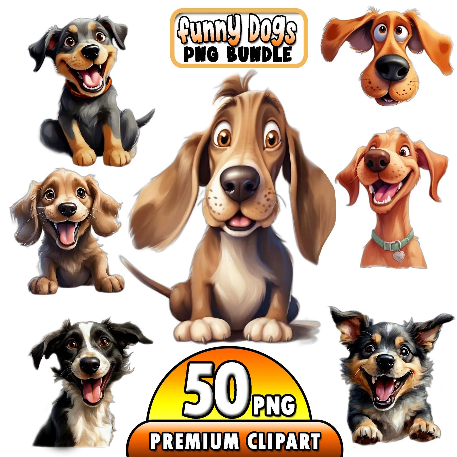 Funny Dog Clipart Bundle - Cute and Quirky Dogs, Watercolor Graphics ...