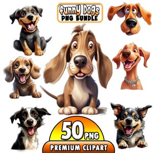 Funny Dog Clipart Bundle - Cute and Quirky Dogs, Watercolor Graphics for Crafts and Sublimation - PNG, Tshirt Designs