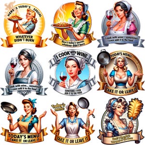 Retro Women Bundle of 21 PNG, Sarcastic Retro Housewife, 1950s housewife png, PNG Bundle, Sarcastic Retro women, Digital Download image 3