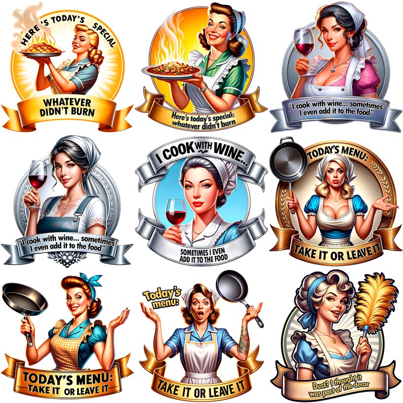 Retro Women Bundle of 21 PNG, Sarcastic Retro Housewife, 1950s housewife png, PNG Bundle, Sarcastic Retro women, Digital Download image 3