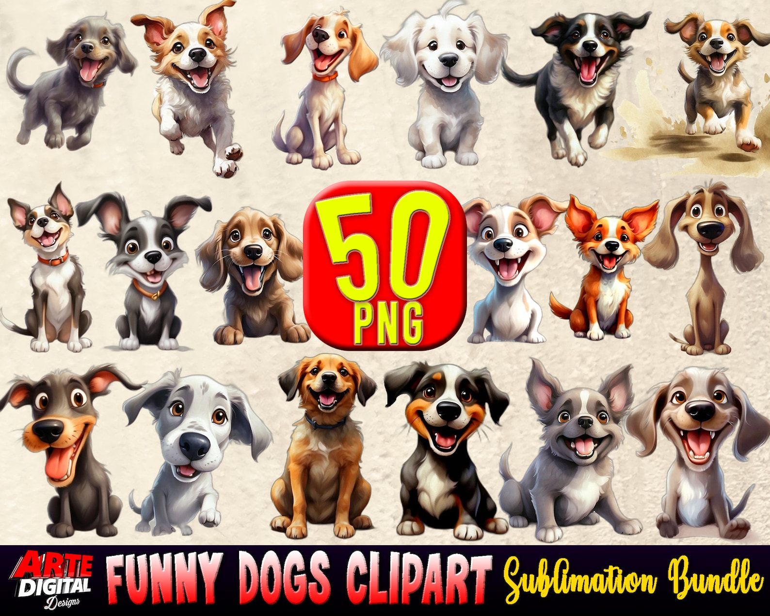Funny Dog Clipart Bundle - Cute and Quirky Dogs, Watercolor Graphics ...