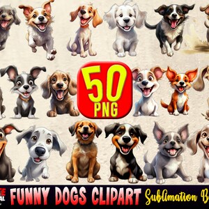Funny Dog Clipart Bundle - Cute and Quirky Dogs, Watercolor Graphics ...