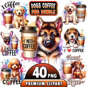 40 Coffee Dog Clipart, puppyclipart, puppy coffee dogs, Commercial Use - Cartoon Pet prints, Funny Dogs printables
