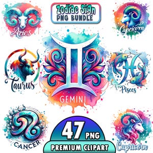 Dierenriem bundel PNG sublimatie horoscoop ontwerp Rainbow Fantasy Galaxy hemelse sterrenbeeld ontwerp fles Tumbler wrap print digitale download