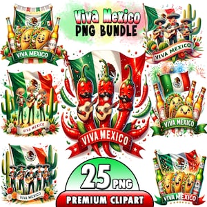 Viva México Bundle 3 – Mexican Independence Day Sublimation Clipart | Mariachi Band, Mexican Flag & mexico fiesta png