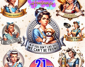 Retro Women Bundle of 21 PNG, Sarcastic Retro Housewife, 1950s housewife png, PNG Bundle, Sarcastic Retro women, Digital Download