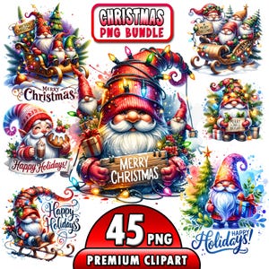 Watercolor Festive Gnomes Collection Clipart, 45 PNG Christmas Gnomes Clipart, Fantasy Clipart, Winter Holidays, Gnomes PNG, Commercial Use