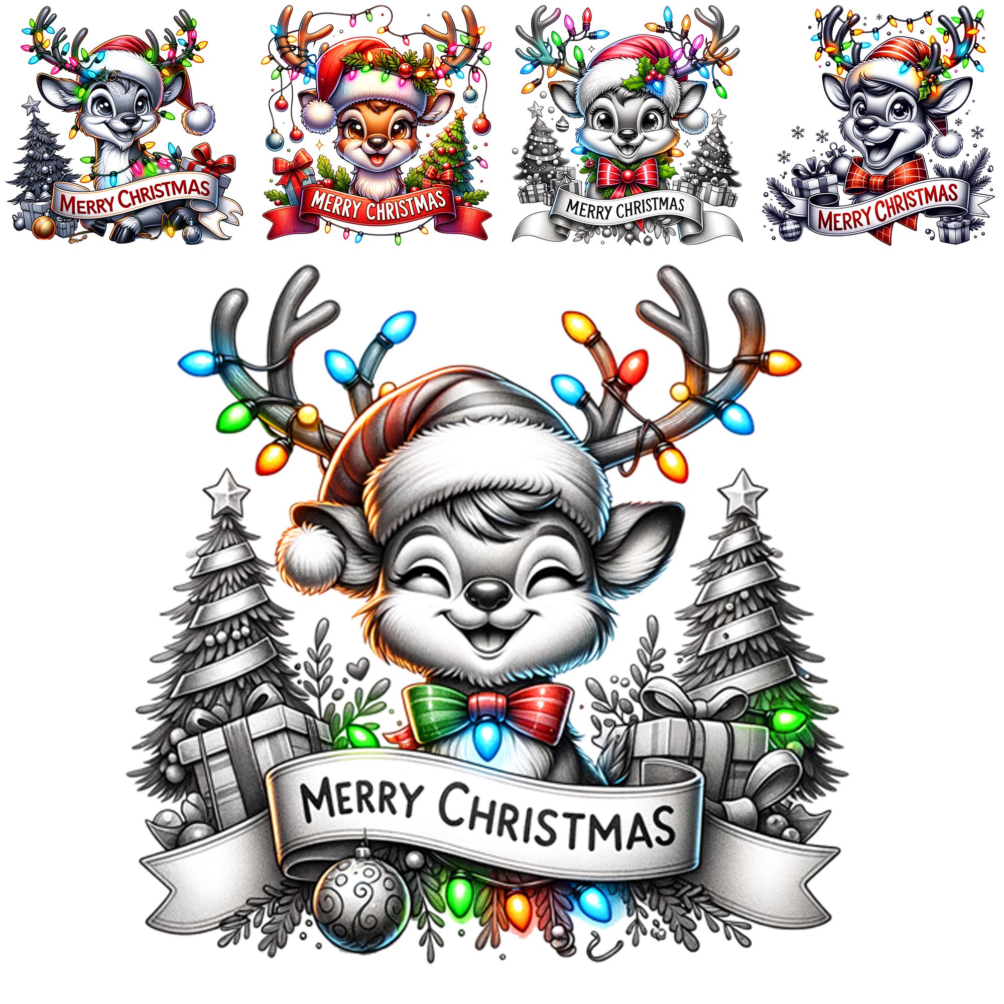 21 Cute Reindeer PNG Clipart Set, Christmas Deer, Watercolor Santa ...
