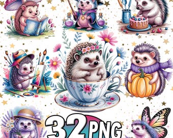 Watercolor Hedgehog Clipart Bundle, hedgehog cuteness, hedgehog illustrate, woodlandanimals, Transparent PNG Graphics, Commercial Use