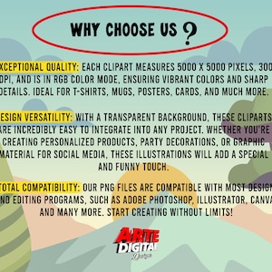 Pu&ograve; includere: Grafica di arte digitale con il testo "WHY CHOOSE US?" in un ovale rosso. L'immagine evidenzia qualit&agrave; eccezionale, versatilit&agrave; di design e compatibilit&agrave; totale dei file PNG per vari progetti di design. Il logo Arte Digital Designs &egrave; in basso.