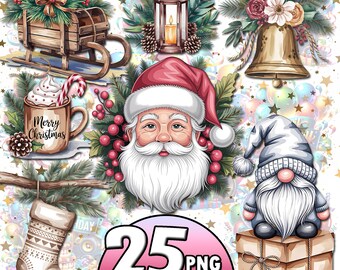 25+ クリスマス バンドル PNG、水彩風ニュートラル クリスマス クリップアート、心地よい冬の水彩画 PNG、ボヘミアン クリスマス クリップアート バンドル、商用利用可