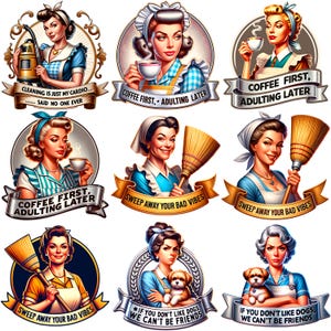 Retro Women Bundle of 21 PNG, Sarcastic Retro Housewife, 1950s housewife png, PNG Bundle, Sarcastic Retro women, Digital Download image 2