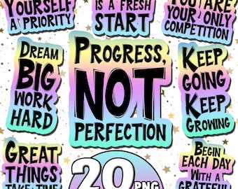 Affirmational printing and cut stickers bundle, mental health sticker printable png, self loving sticker,printable motivational stickers PNG
