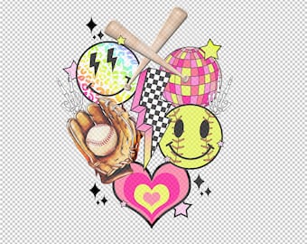 Retro softball png, softball smiley face png, softball sublimation design, softball vibes, retro game day softball, digital download