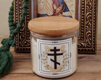 St. Cecilia Eastern Orthodox Christian candle |100% Organic White Beeswax and Coconut Oil | 4oz Candle Unscented | Quotes from Saints