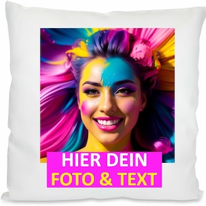 Kiwistar - photo cushion 40 x 40 cm - design yourself - white - with photo and desired text - individually printed - with pillow filling