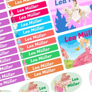 Namensaufkleber - Kinder - 75 Stück - Prinzessin mit Wunschtext Name personalisiert Namensetiketten - für Jugendliche Firma Schule KITA N7-3