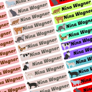 Namensaufkleber Set - Dinosaurier - Katzen - mit Wunschtext Name personalisiert Namensetiketten Jugendliche Firma Schule KITA N8-6