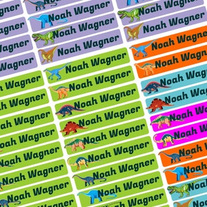 Namensaufkleber Set - Dinosaurier - Auto - mit Wunschtext Name personalisiert Namensetiketten Jugendliche Firma Schule KITA N8-1