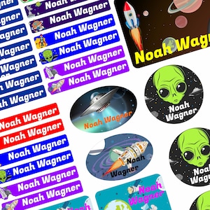 Namensaufkleber - Kinder - 75 Stück - Kosmos - mit Wunschtext Name personalisiert Namensetiketten - für Jugendliche Firma Schule KITA N7-7