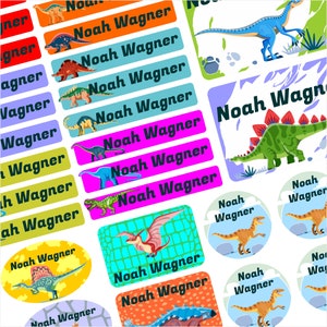 Namensaufkleber Set - Dinosaurier - 75 Stück - Auto - mit Wunschtext Name personalisiert Namensetiketten Jugendliche Firma Schule KITA N7-1