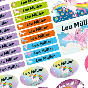 Namensaufkleber - Kinder - 75 Stück - Einhorn mit Wunschtext Name personalisiert Namensetiketten - für Jugendliche Firma Schule KITA N7-2